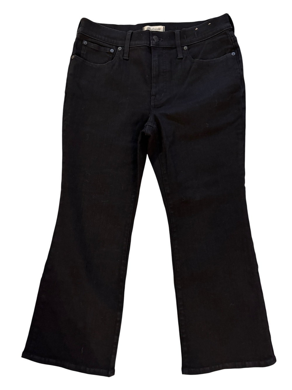 Madewell Mid Rise Kick Out Jeans Size 31P NWT Black Denim 25” Inseam Flare